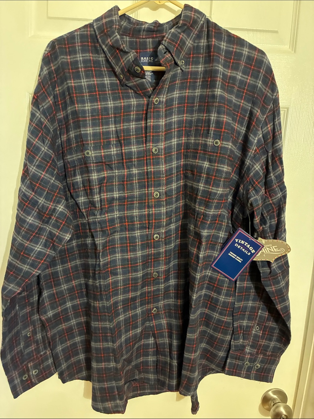 Basic Editions Navy and Red Plaid Button-Down Shirt